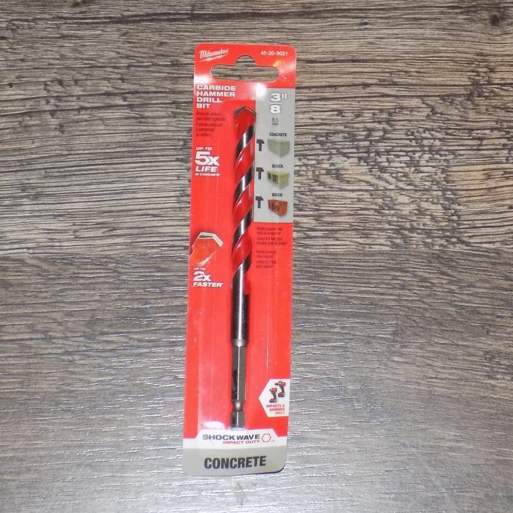 Milwaukee Carbide Hammer Drill Bit 3/8" Red New 48-20-9021 Shockwave Impact Duty